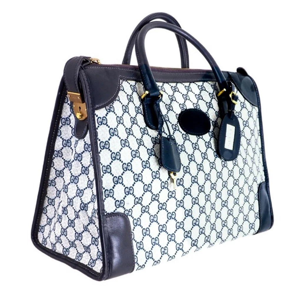 GUCCI GG SUPREME Navy Locking Doctors Work Travel Overnight Bag Dust Bag COA